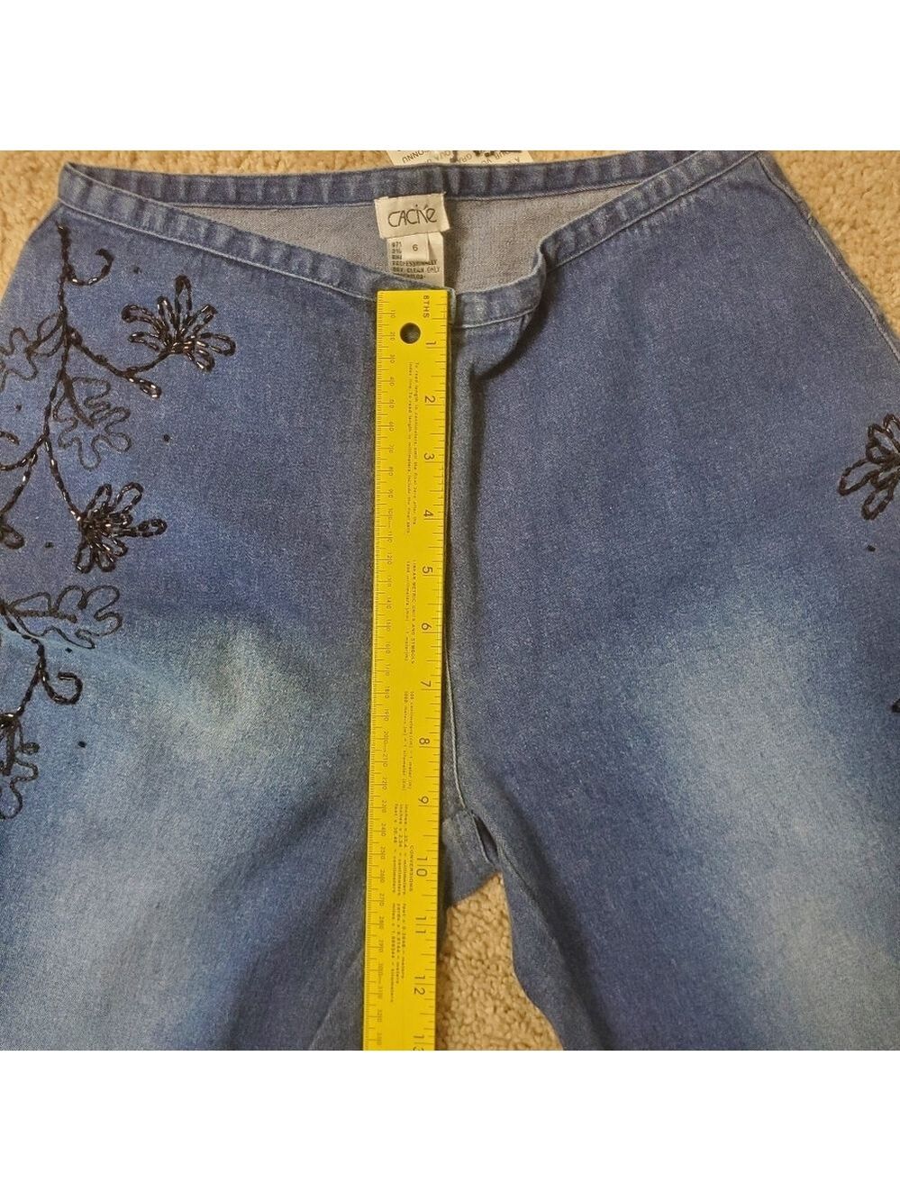 Cache Embroidered Flare Jeans Lace Detail Women Size 6 - Picture 14 of 16